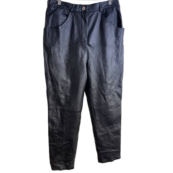 Vintage 100% Real Leather VENEZIA High Waist Straight Leg Pants ~MOTO SIZE 14/HO - Picture 1 of 10